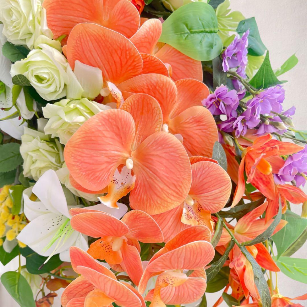 光触媒】至高の華やぎ 胡蝶蘭と薔薇の特大ロングスワッグ（68cm） 春の