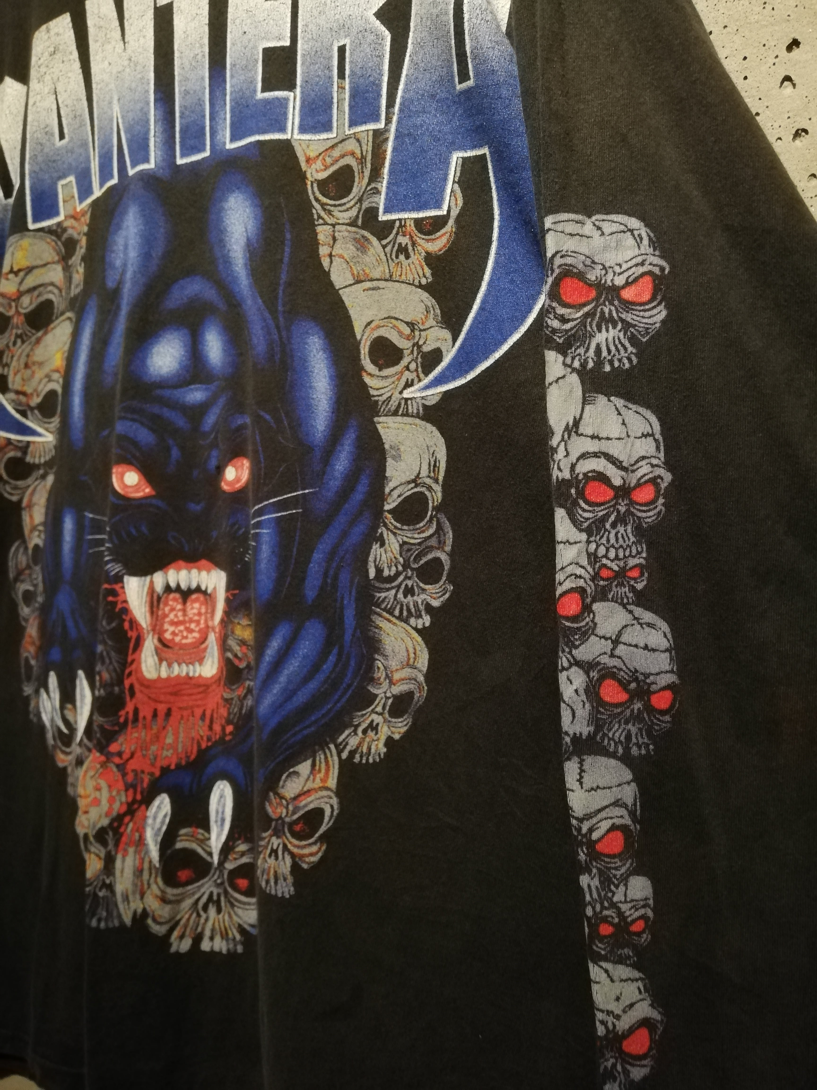 Caka】90's “PANTERA” Panther × Skull Graphic Print Vintage Loose L