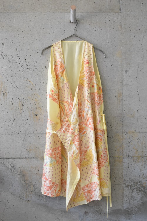 yellow patterned silk patchwork dress