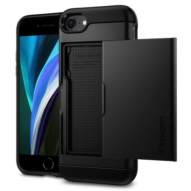 Spigen 【創業18年の技術力】 iPhone SE3 SE2 【第3/2世代】 ケース 耐衝撃 手帳型 カード 収納 iPhone8/7用 指紋防止 MIL規格取得 傷防止 衝撃吸収 ワイヤレス充電 スリム・アーマー CS 042CS20455 (ブラック)