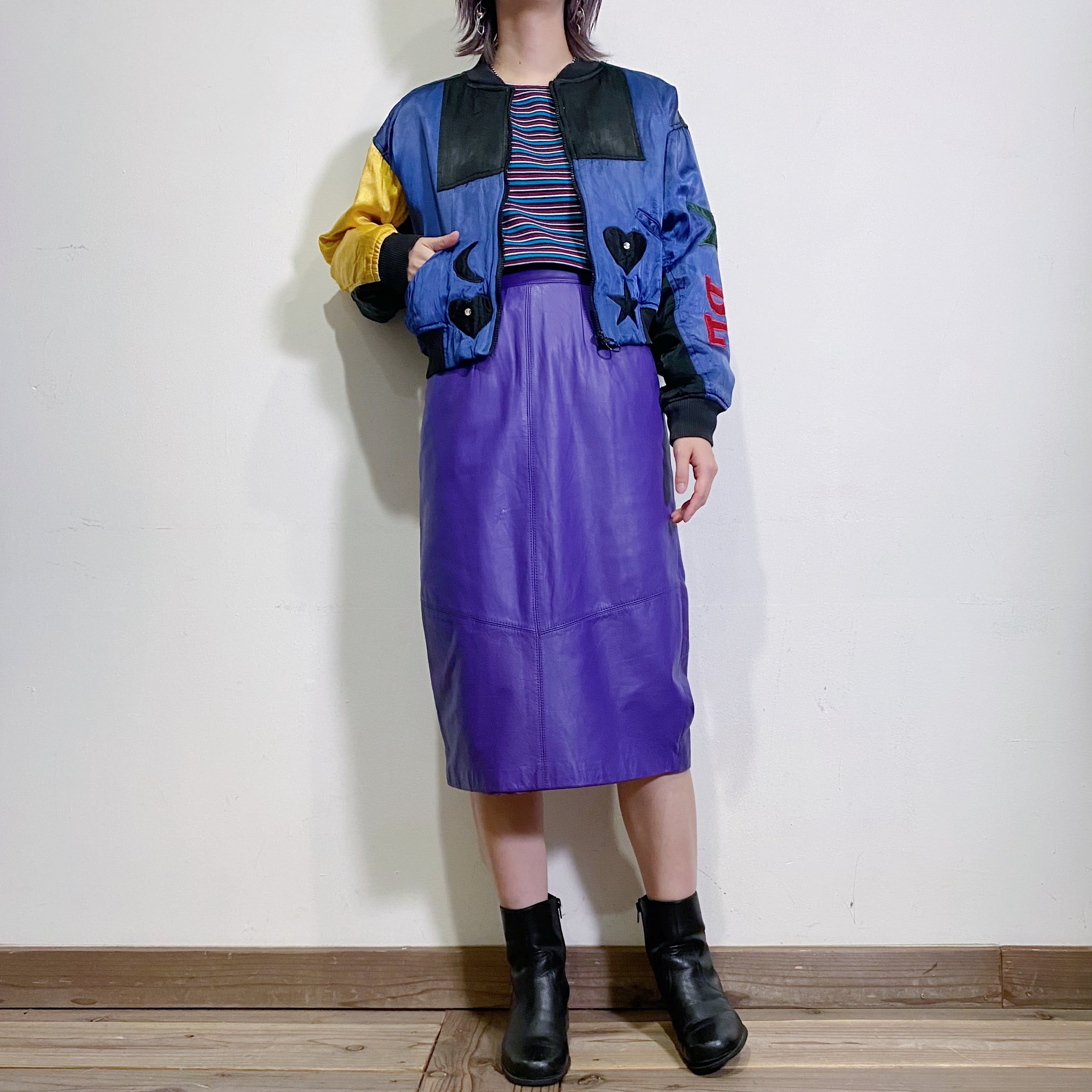 80s purple leather skirt【006】 | LEMON