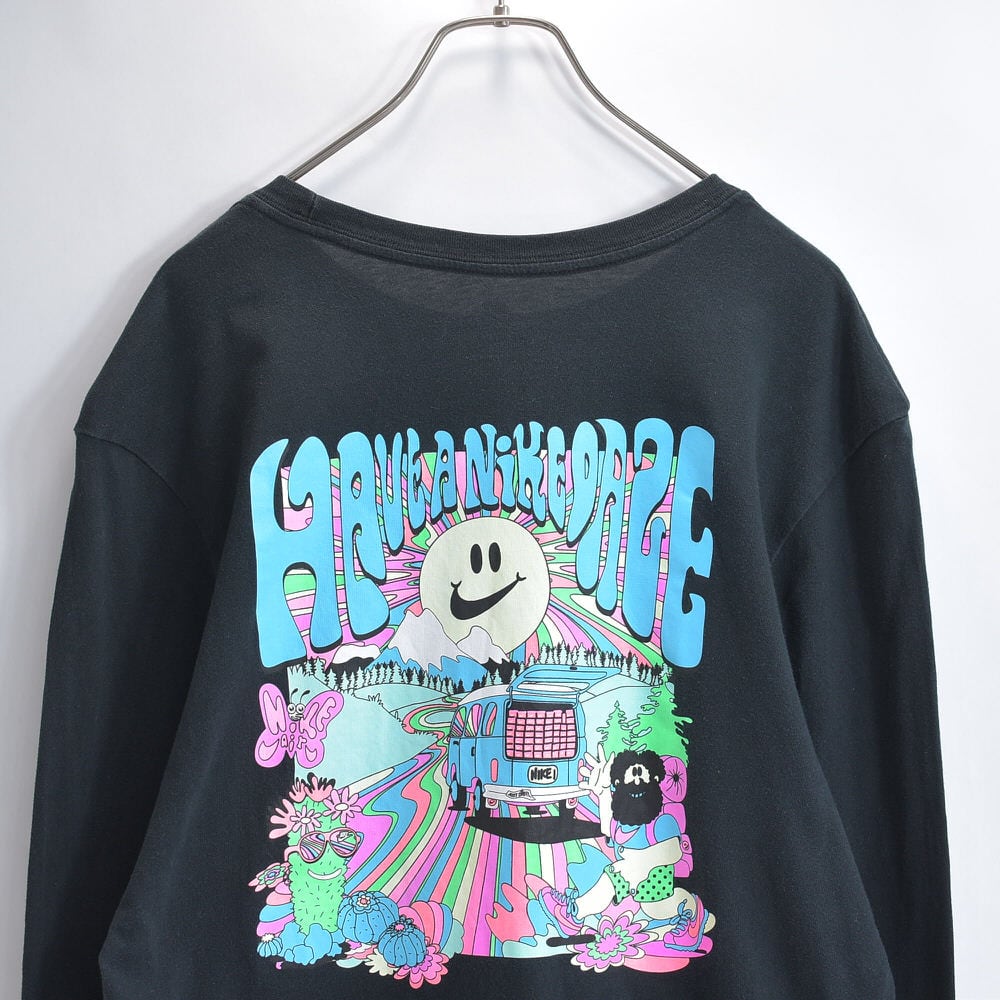 20s NIKE ナイキ ポップ グラフィック デザイン ロングスリーブ Tシャツ ロンT カットソー ブラック ハイクナイキ USED ヴィンテージ ビンテージ USA アメリカ古着 メンズL相当