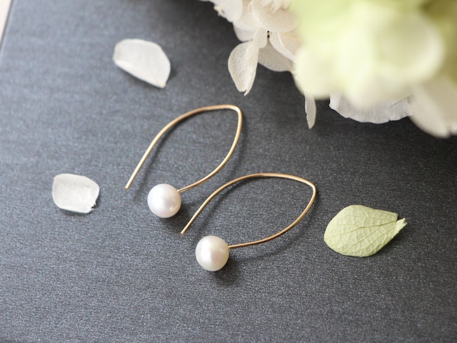 14kgf-pearl marquise hook pierced earrings