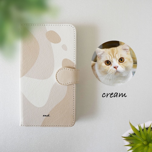 ネコ柄 手帳型スマホカバー / クリーム猫カラー