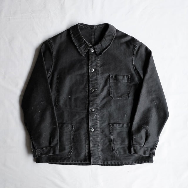 40-50s FRENCH VINTAGE BLACK MOLESKIN JACKET | safarionline