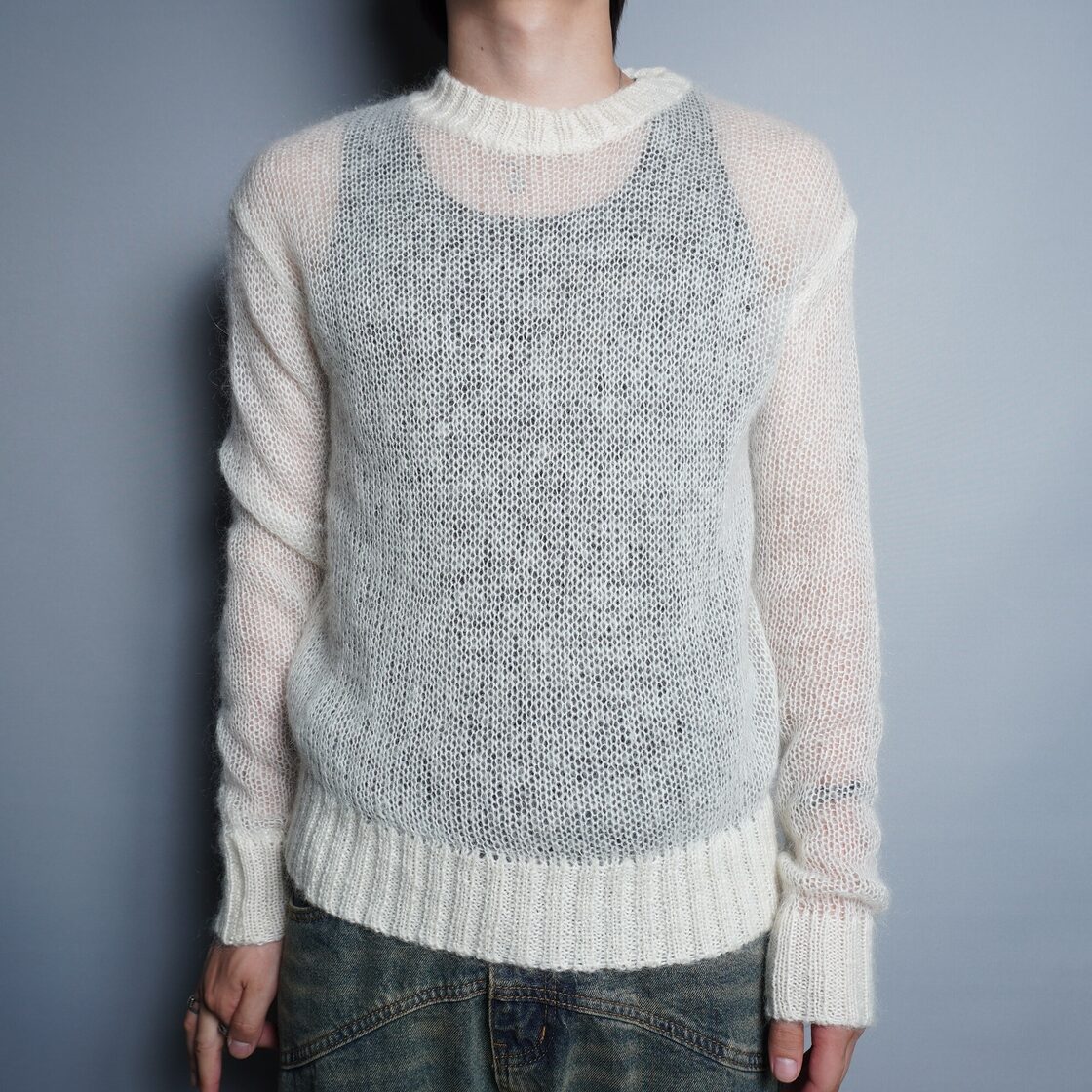 JIL SANDER】ジルサンダー メッシュニットセーター クルーネック Cream 
