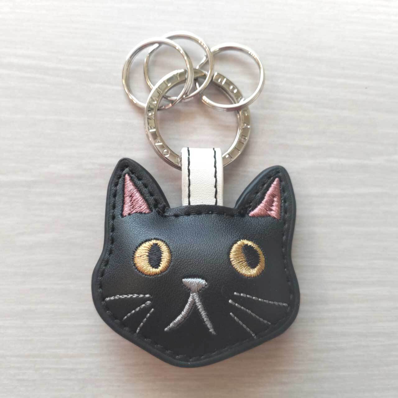 猫 キーホルダー ミミ フェイスキーリング 牛革 レザー プレゼント
