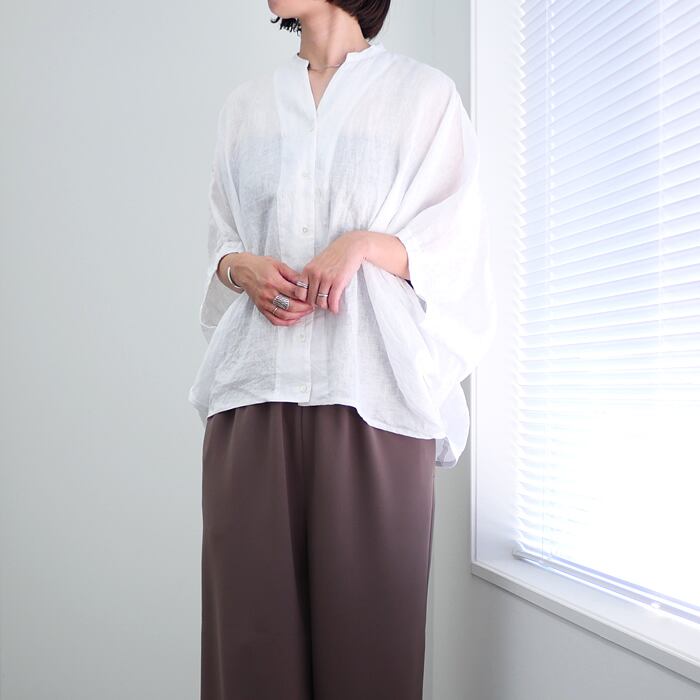 美品　mizuiro ind リネンスタンドカラーコクーンシャツ mizuiro ind（ミズイロインド） リネンスタンドカラーコクーンシャツ[2