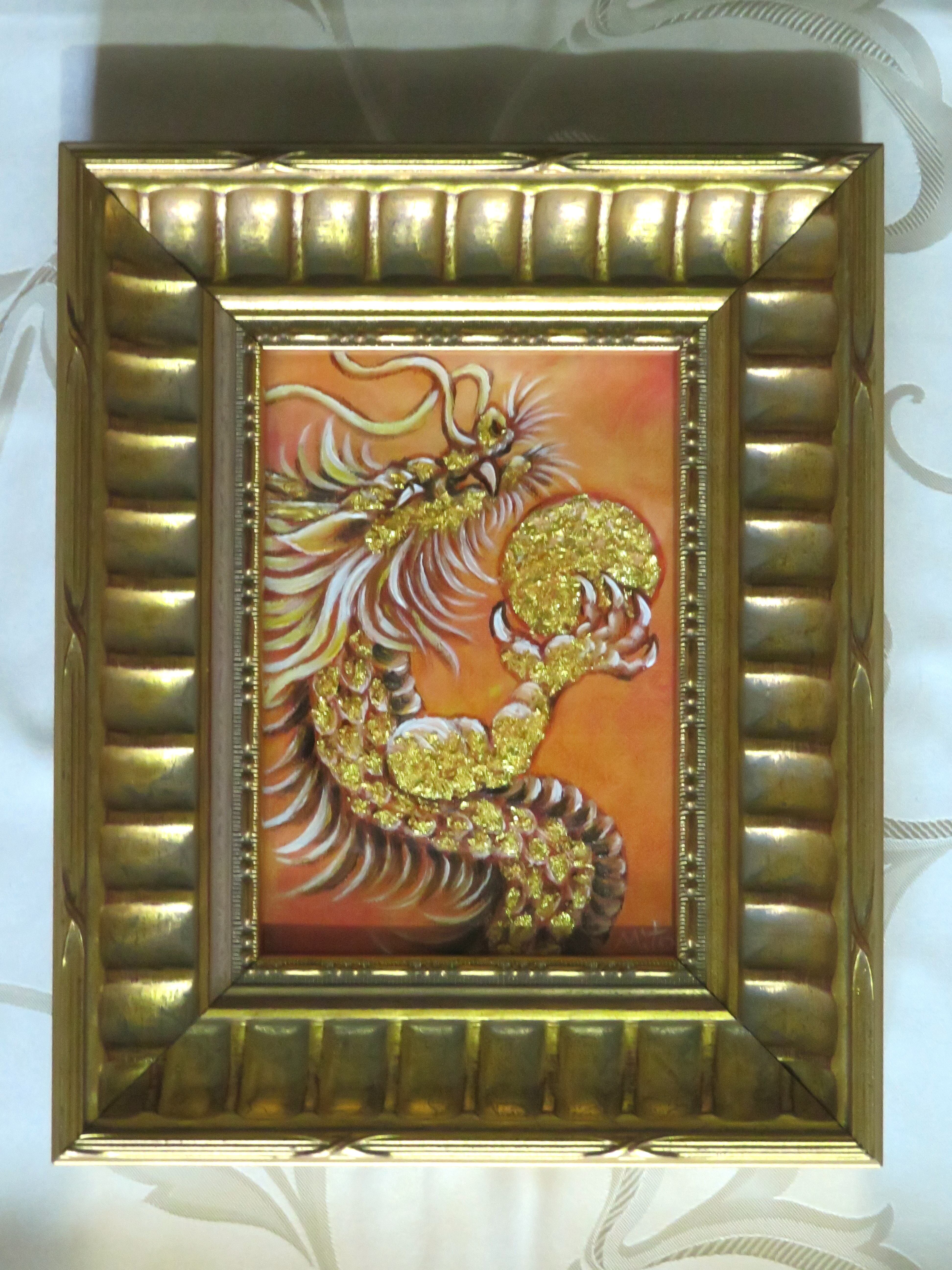 黄金の富士山～緑富士 R5－36】油絵+純金24k金箔 F3号 真筆画1点