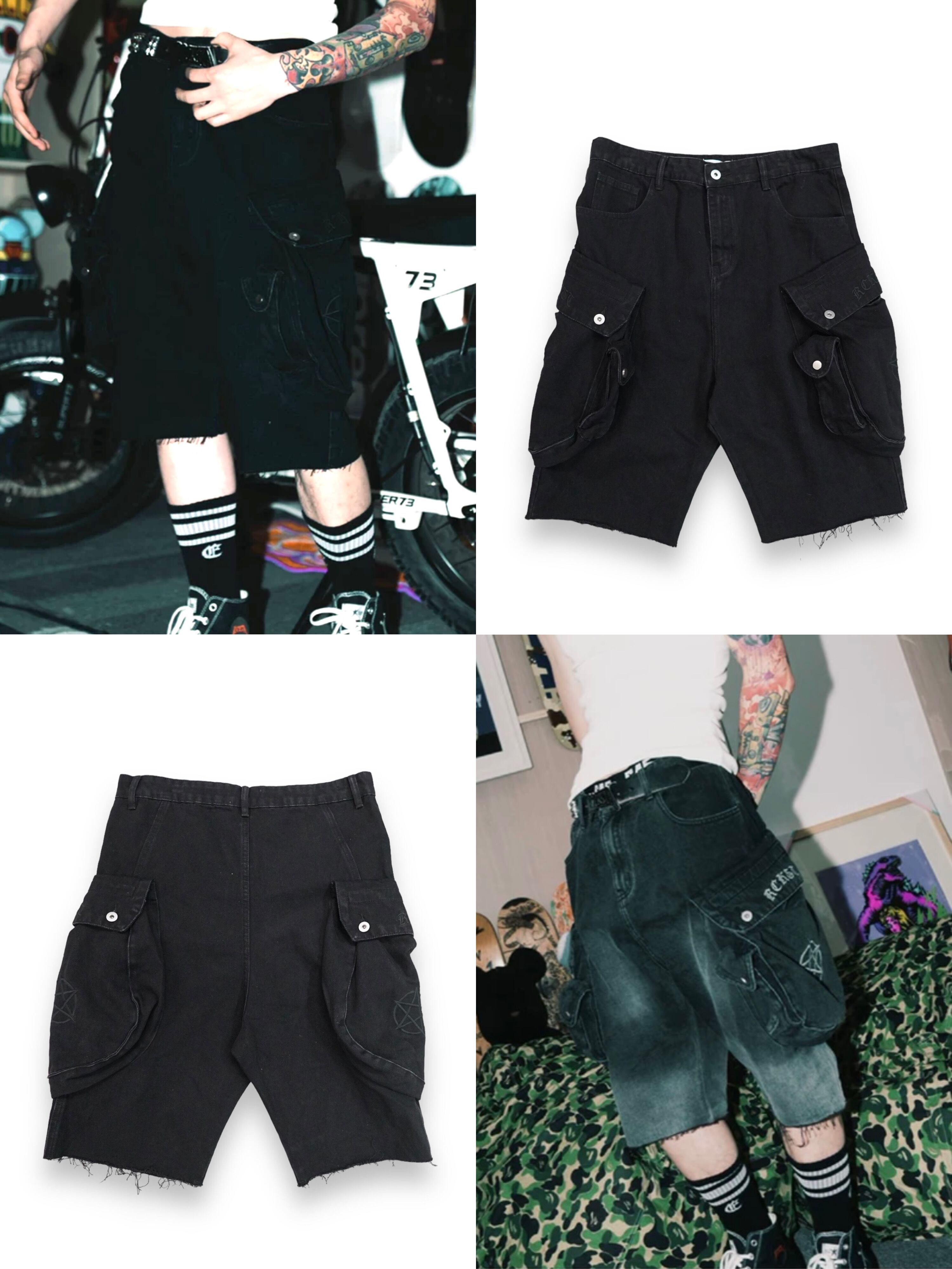 【ROCKSTA 】washing wide short pants