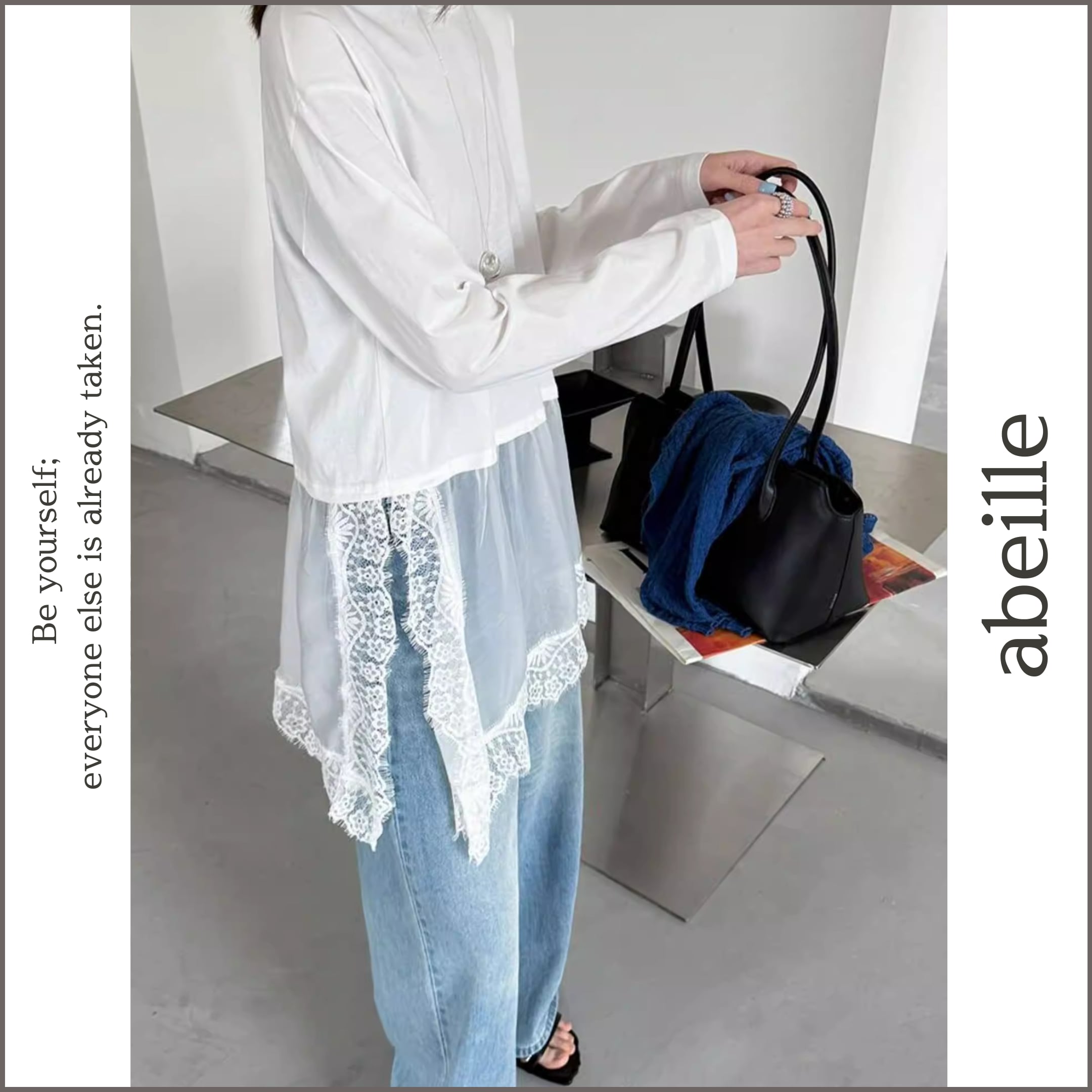 sheer lace-hem pullover 14315