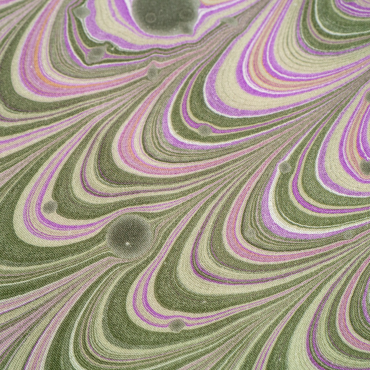 リバーシブル墨流し半巾帯 〔葡萄と抹茶とピスタチオクリーム〕ピーコック×ドット