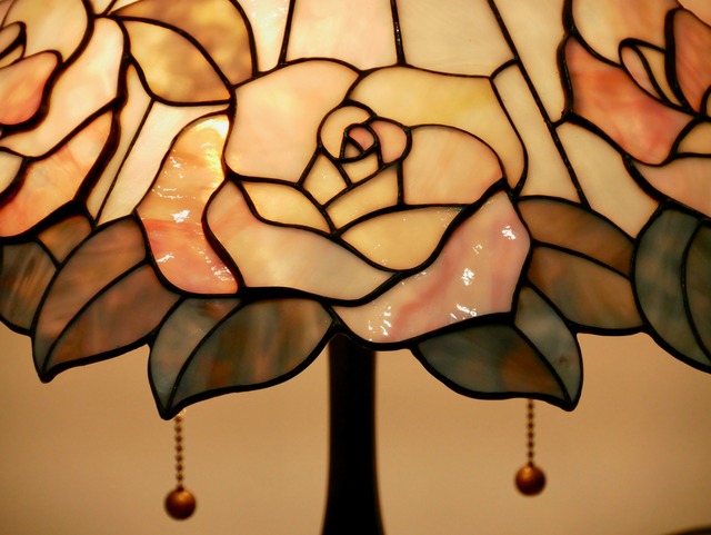 ステンドグラス】薔薇 ランプ ピンクローズ オリジナルデザイン 一点物  