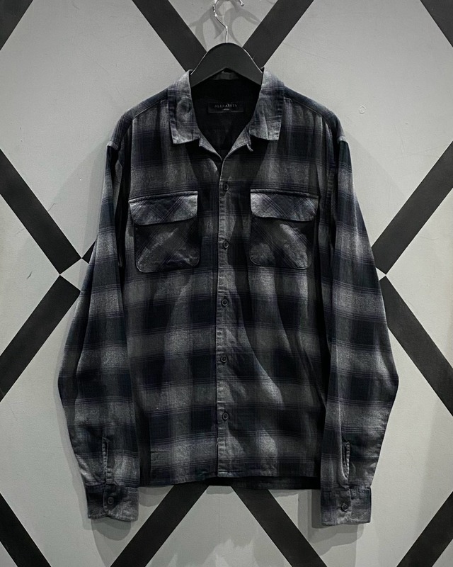 【X VINTAGE】“ALLSAINTS” Vintage L/S Open Collar Flannel Ombre Check Shirt