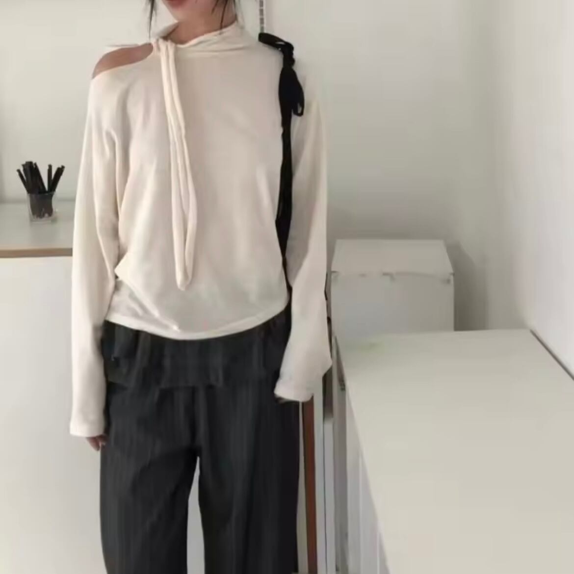 ribbon neck one shoulder tops