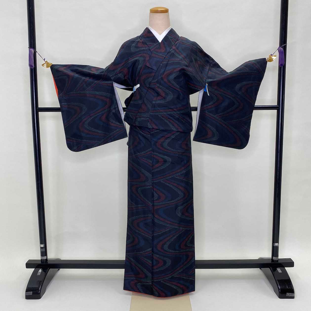 アンティーク着物 正絹 袷 更紗 割文 乱れ 身丈155cm 裄丈62cm