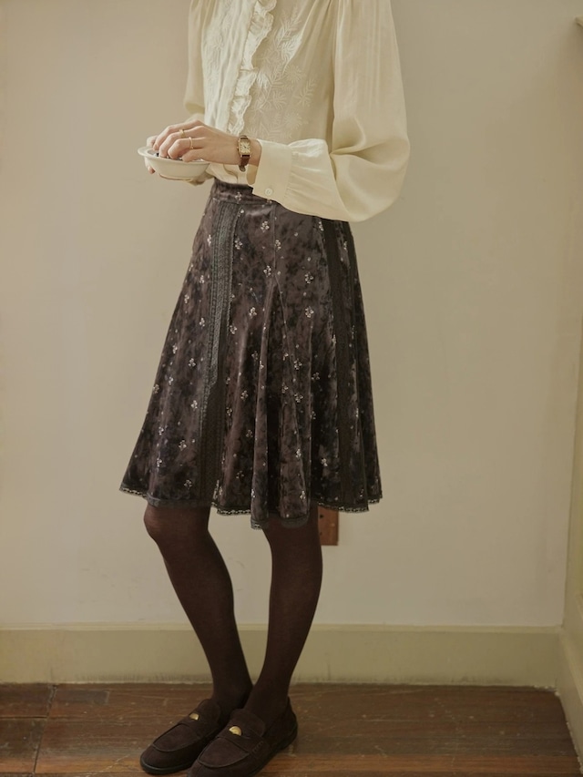 Lustre Floral Velour Midi Skirt F0848