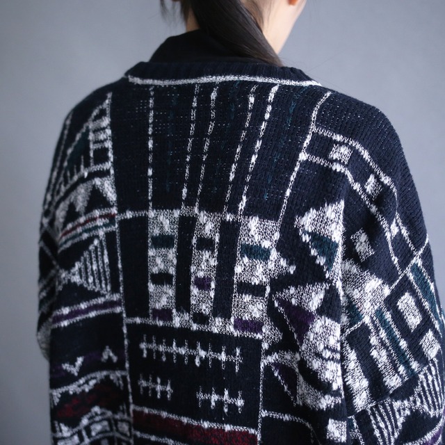 dark tone geometry pattern 3b loose silhouette cardigan