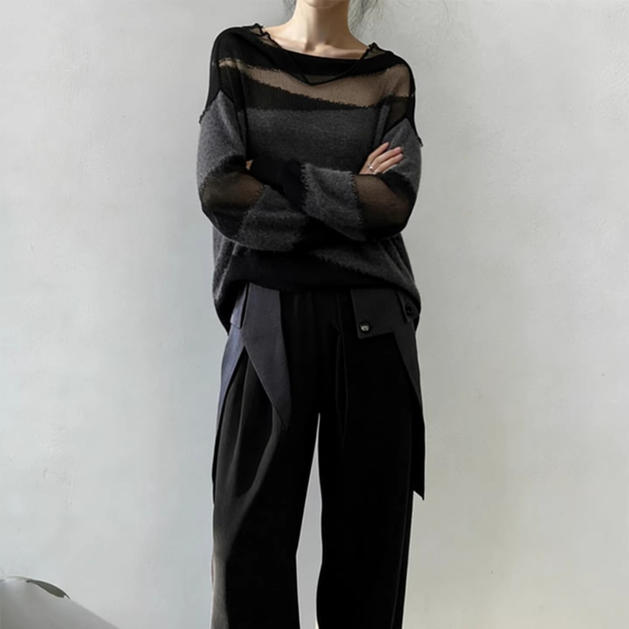 Black Knit Sweater, Lazy Fit Trendy Winter Top (ME271)