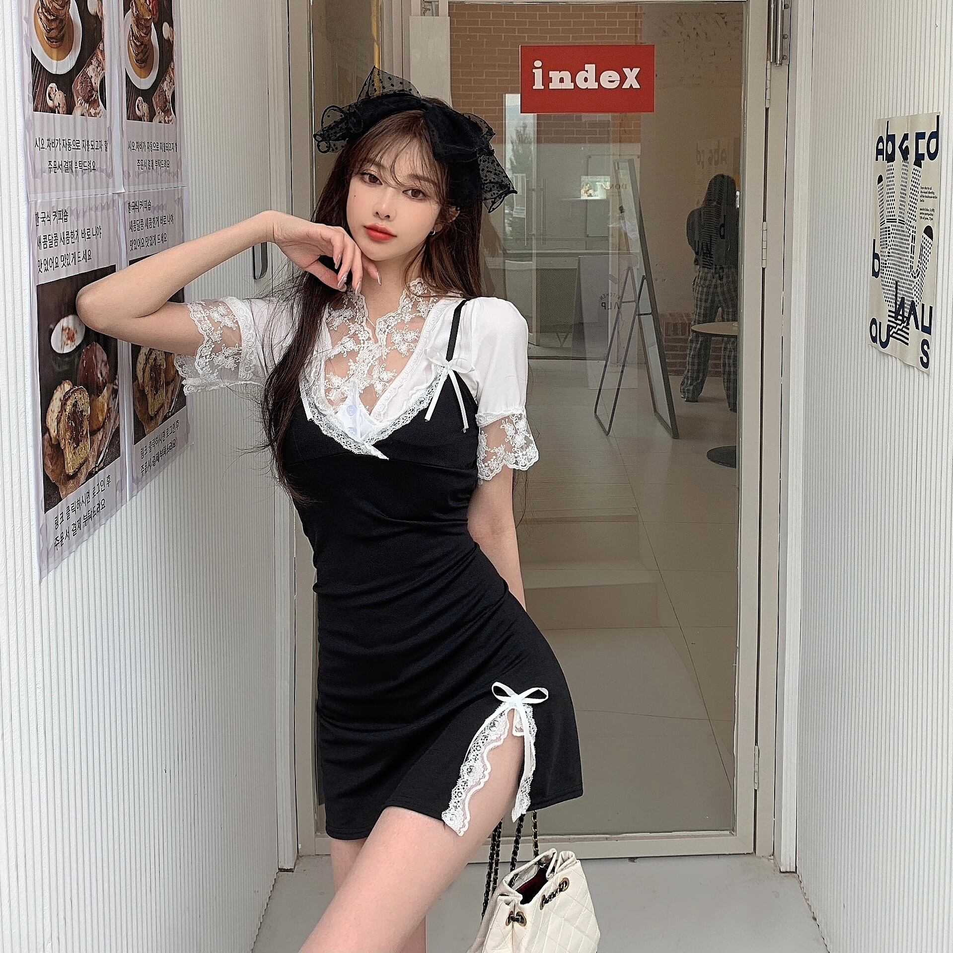 スリム薄手Vネックドレス サマーレーストップス 夏物 ステッチ ドラファッションホール16638095090