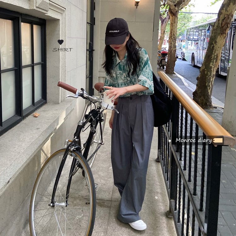 スタイルスタンダードサマーシャツ ワイドレッグパンツ レトロ ストリート 夏物 ワイドパンツ モンロー34534462042