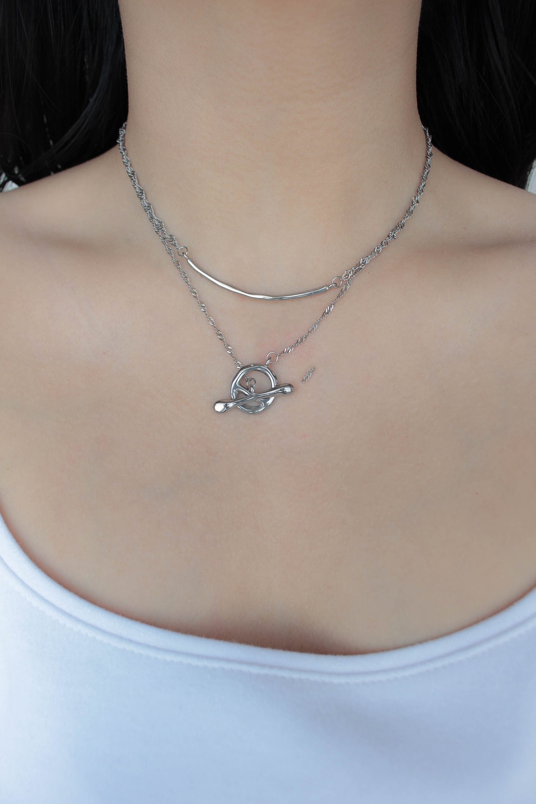 Haatネイビーの葉っぱモチーフロングネックレス2本1組 Bar Motif 2way Necklace | ebine(エビネ)|金属アレルギー対応アクセサリー