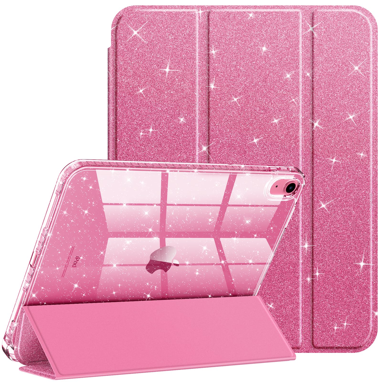 Fintie iPad 第11世代 (A16 2025)/10世代 2022用ケース 11/10.9インチ キラキラ透明バックカバー(ピンク)