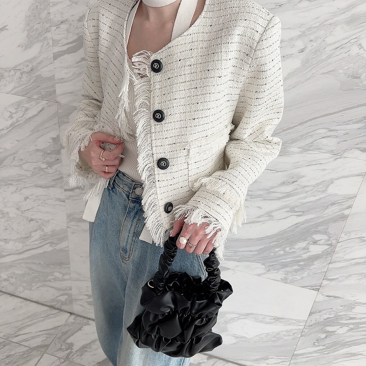 Fringe tweed jacket / ivory (4月上旬頃発送予定)