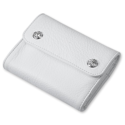 【CHROME HEARTS　クロムハーツ　Wallet　ウォレット　財布　レザー】ウェーブミニウォレット/ホワイトレザーw/クロスボタン【送料無料】