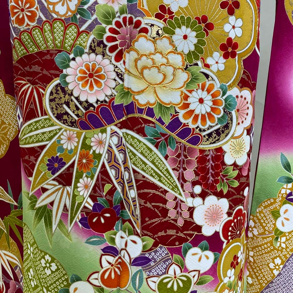 振袖☆成人式☆赤☆花柄☆桜☆正絹☆絞り柄