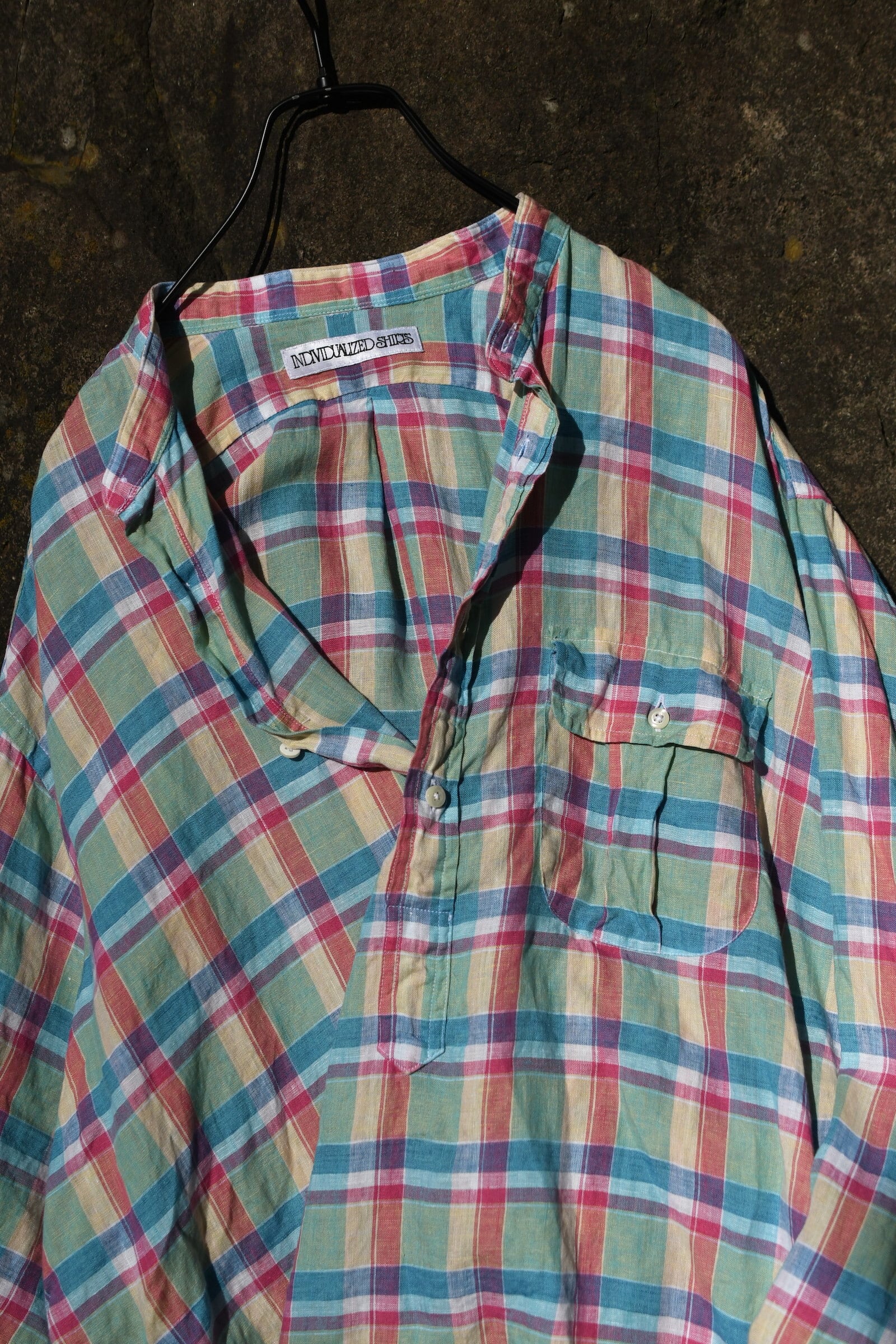 INDIVIDUALIZED SHIRTS / Ex Linen pullover shirt (Green Plaid