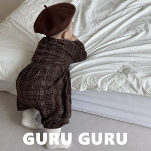 【guruguru】コーデュロイチェックロンパ アイボリー 70~90cm 241203