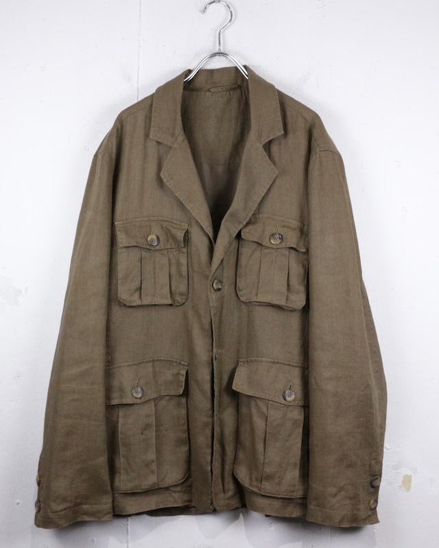 【Caka act2】Multiple Pocket Gimmick Euro Vintage Linen Safari Jacket