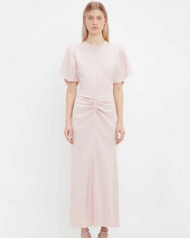 【Victoria Beckham】Gathered Waist Midi Dress In Blush