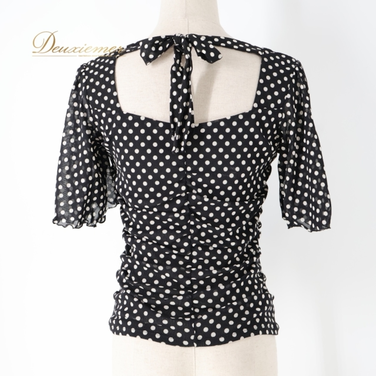 社交ダンス 衣装 トップス ブラウス ブラック系 チャコットロイヤルダンス Chacott ROYAL DANCE 日本製 黒 白 ドット柄 水玉 練習 レッスン 伸縮 ストレッチ かわいい ダンス衣装 イベント ステージ リボン ホワイト系
