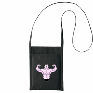 むきむきくまさん・ダブルバイセップス　厚手コットンミニサコッシュ 5oz　ブラック