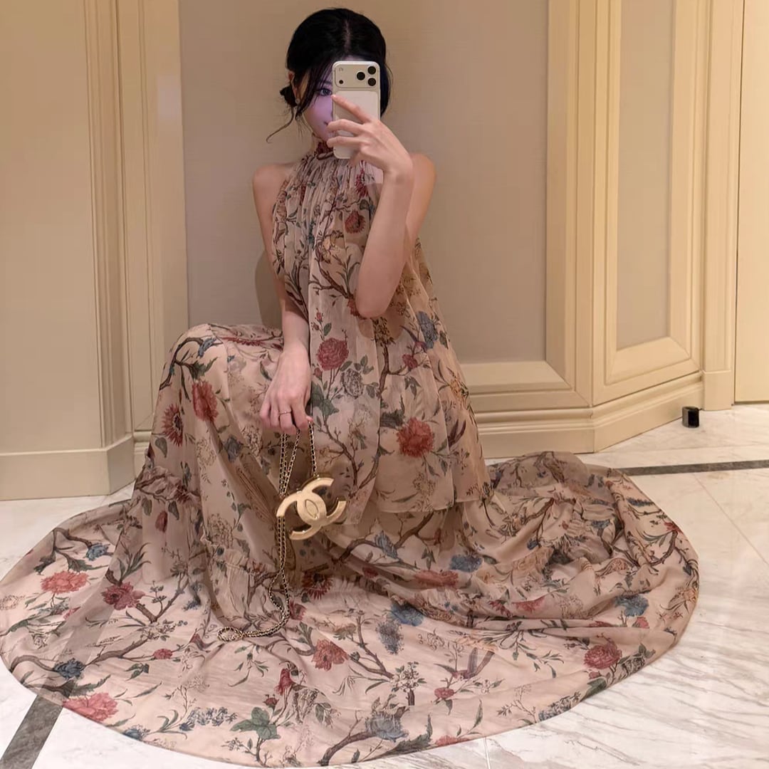 High-neck floral two-piece dress(tops) 260615