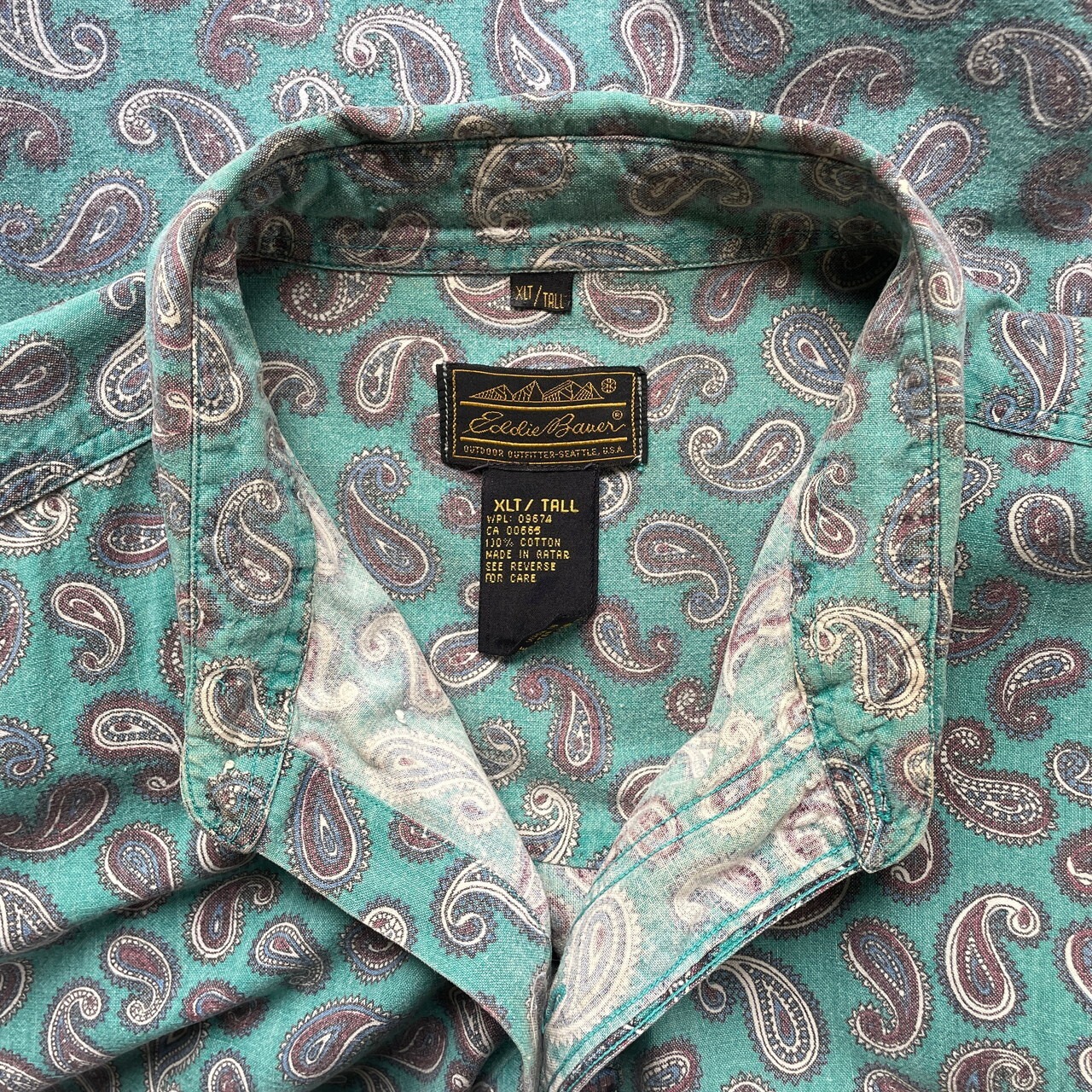 90年代 Eddie Bauer エディーバウアー 半袖 ボタンダウン ペイズリー柄 