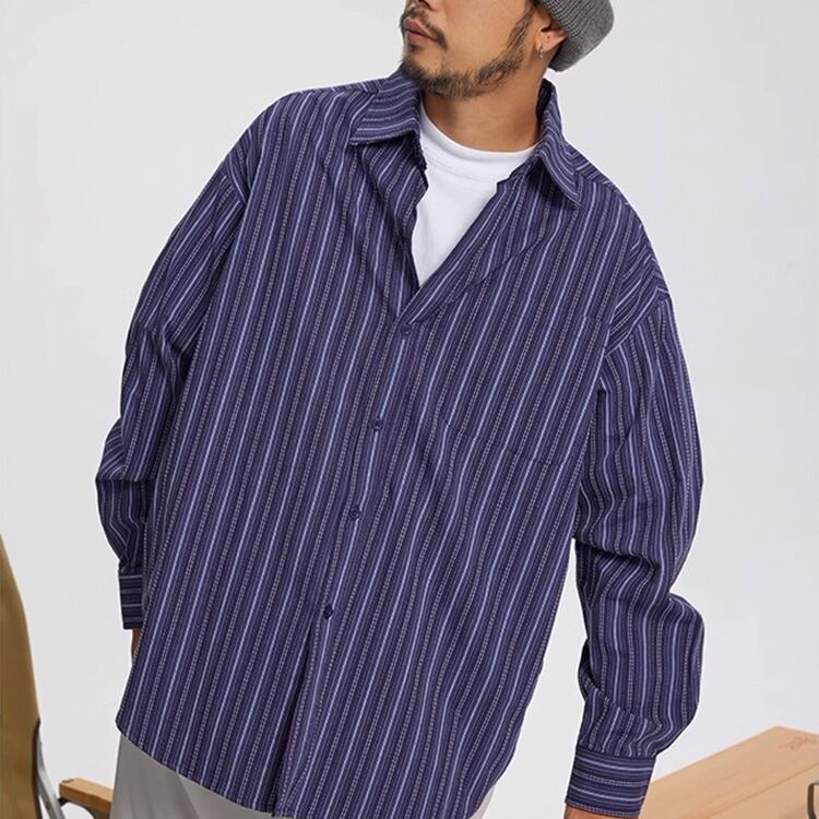 ★CONTRAST STRIPED LONG SLEEVE SHIRT　　　A0814