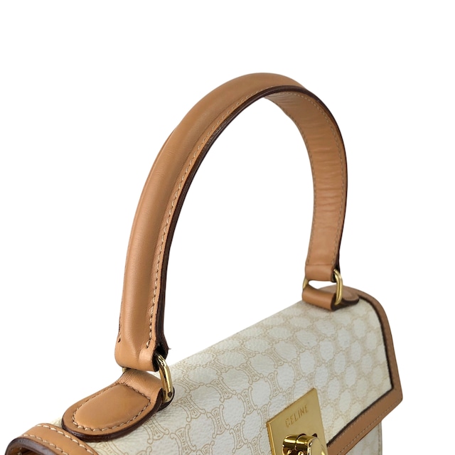 CELINE セリーヌ マカダム ハンドバッグ ホワイト ガンチーニ PVC レザー 2way トップハンドル vintage ヴィンテージ オールド 5gy5ms