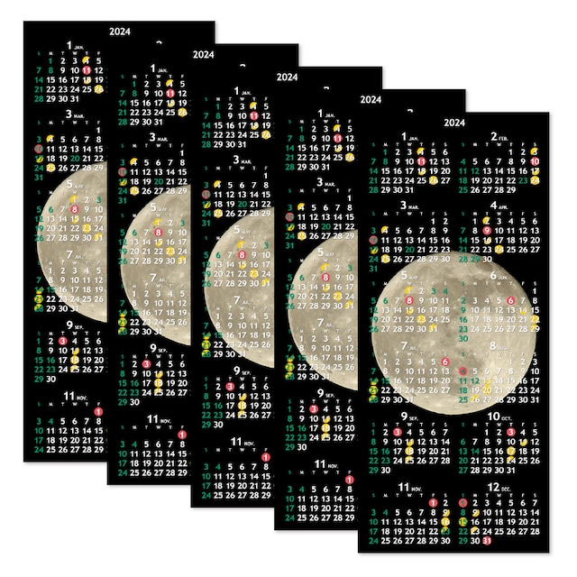 2024 ムーンカレンダー ポストカード 同柄5枚セット　満月〈たて〉
