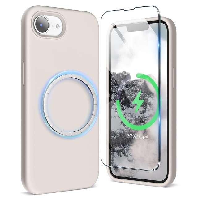 SURPHY iPhone 16e用ケース シリコン MagSafeアクセサリー対応,フィルム付き 6.1インチ対応(2025) 携帯ケース iphone16e マグネット搭載 iPhone16e用ソフトカバー ワイヤレス充電対応(ストーングレイ)