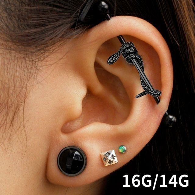 インダストリアル ブラック 16G スネイク 蛇 ロングバーベル