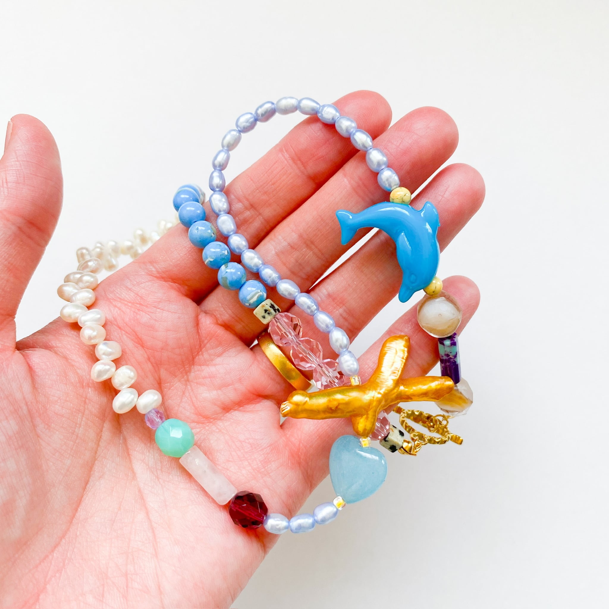 淡水パールとビーズのネックレス