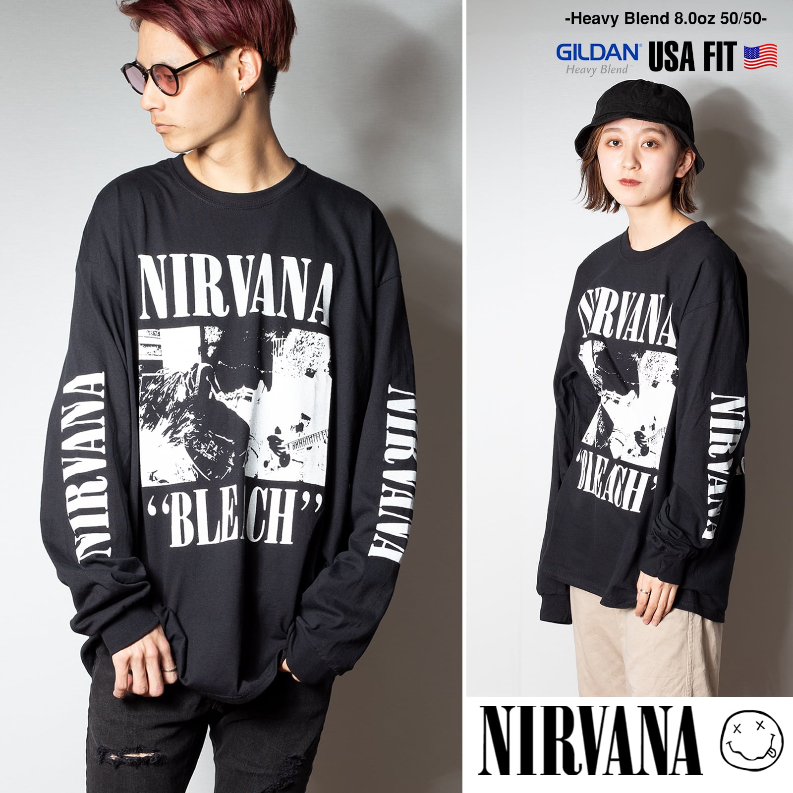 NIRVANA 「ニルヴァーナ」「BLEACH」 バンドTシャツ ロックTシャツ 袖