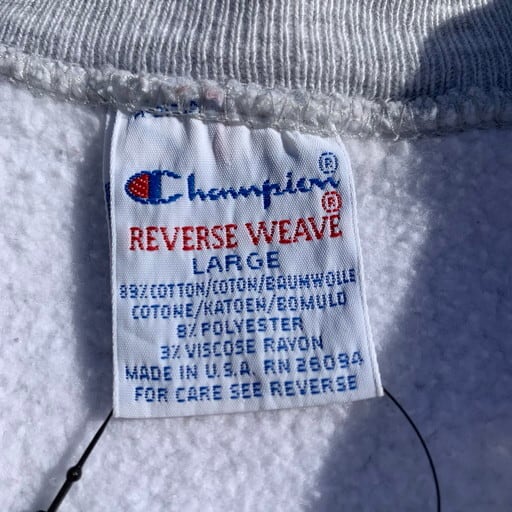 90's Champion チャンピオン リバースウィーブ RW 2段 染み込みプリント 刺繍タグ JAMES MADISON UNIVERSITY  グレー パープル カレッジ ミントコンディション USA製 LARGE 希少 ヴィンテージ | agito vintage powered by ...