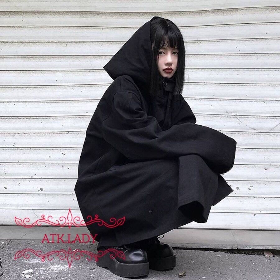 B⑦3 レディース 暗黒 パーカー 病み かわいい 学生 帽子 クール ATK.LADY】B73 山本系 モード系 ルーズ 大きめ ビック big ブラック