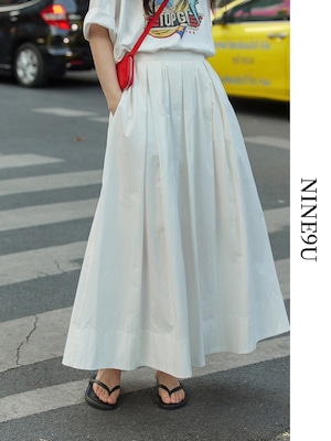 a-line long plain flare-skirt 2color【NINE7842】