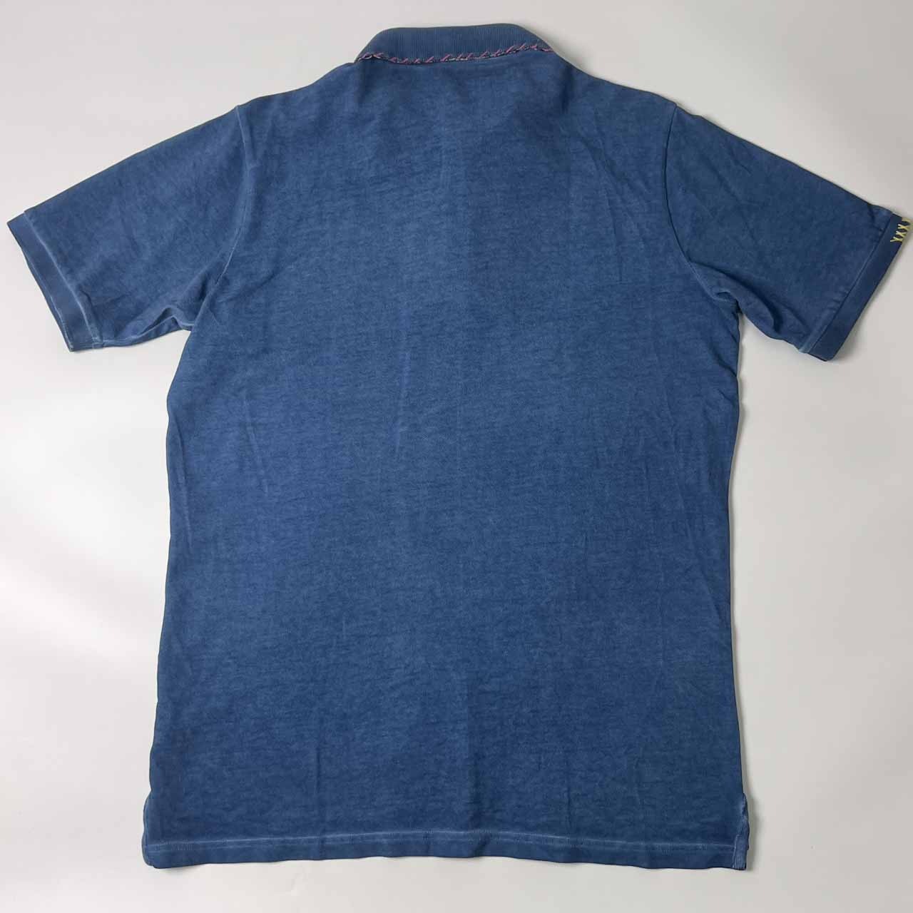 イタリア製 BOB ボブ 花柄 刺繍 鹿の子 半袖 ポロシャツ L/くすみブルー レディース