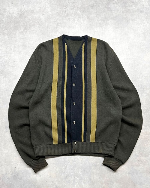 ~70s USED Striped Pattern Wool×Acrylic? Knit Cardigan